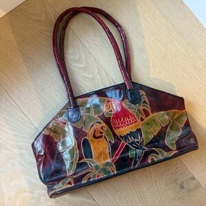 Vintage Genuine Leather Colorful Parrot Design Purse
